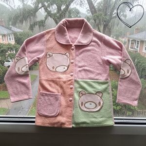 Pastel Gloomy Bear Patchwork Button-Up Jacket - Pink Peach Mint